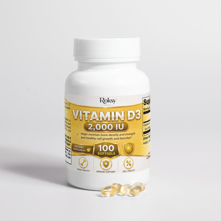 Supplement Vitamin D3 2000 IU for Bone Health 2,000 IU 100 softgels Roksy