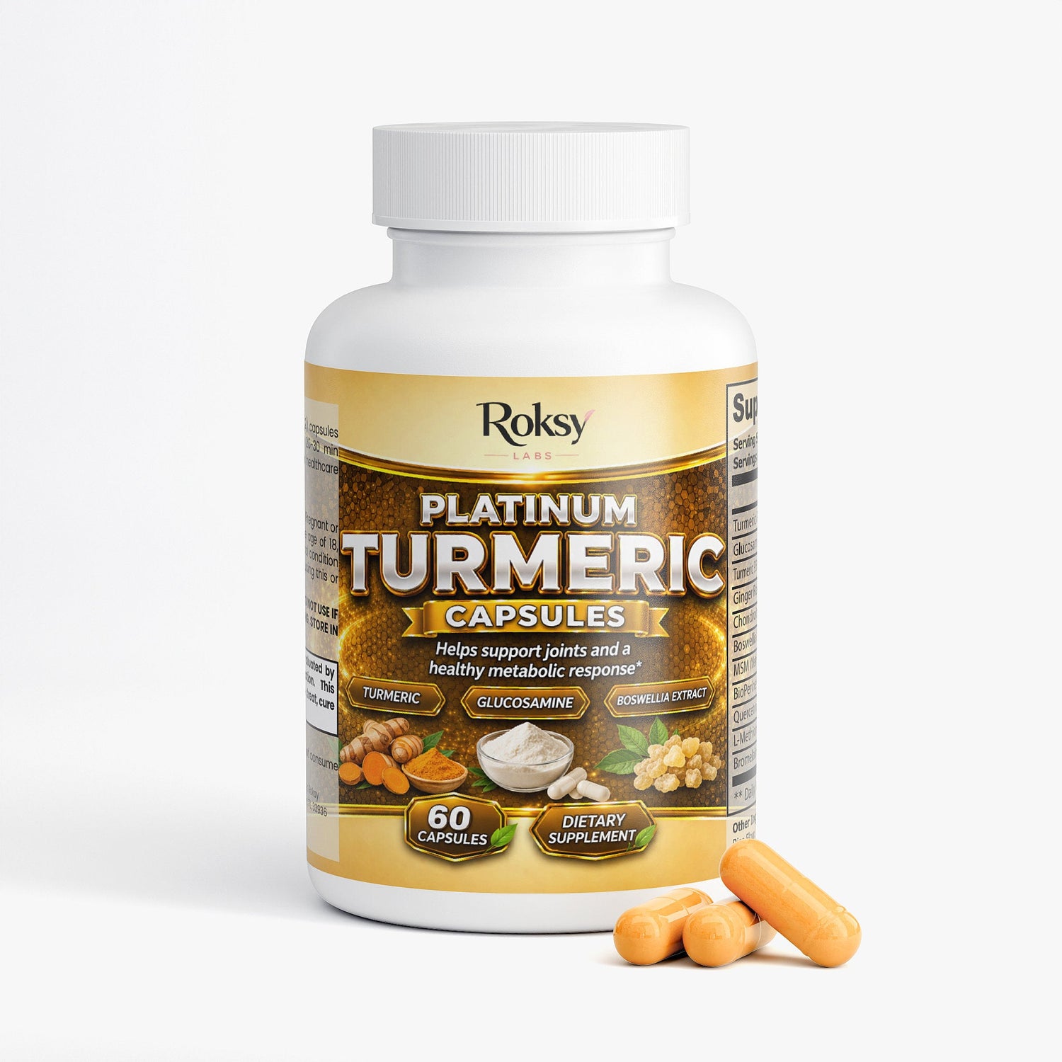 Platinum Turmeric Capsules for Joint Support 60 ct Roksy