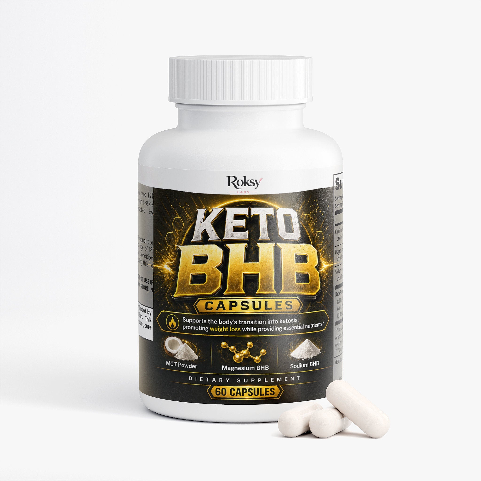Keto BHB Capsules: Premium Supplement for Keto | Weight Loss 60 Caps Roksy