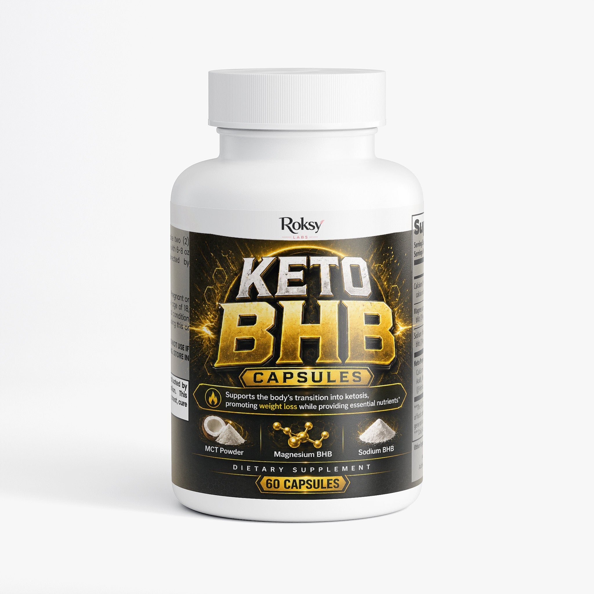 Keto BHB Capsules: Premium Supplement for Keto | Weight Loss 60 Caps Roksy