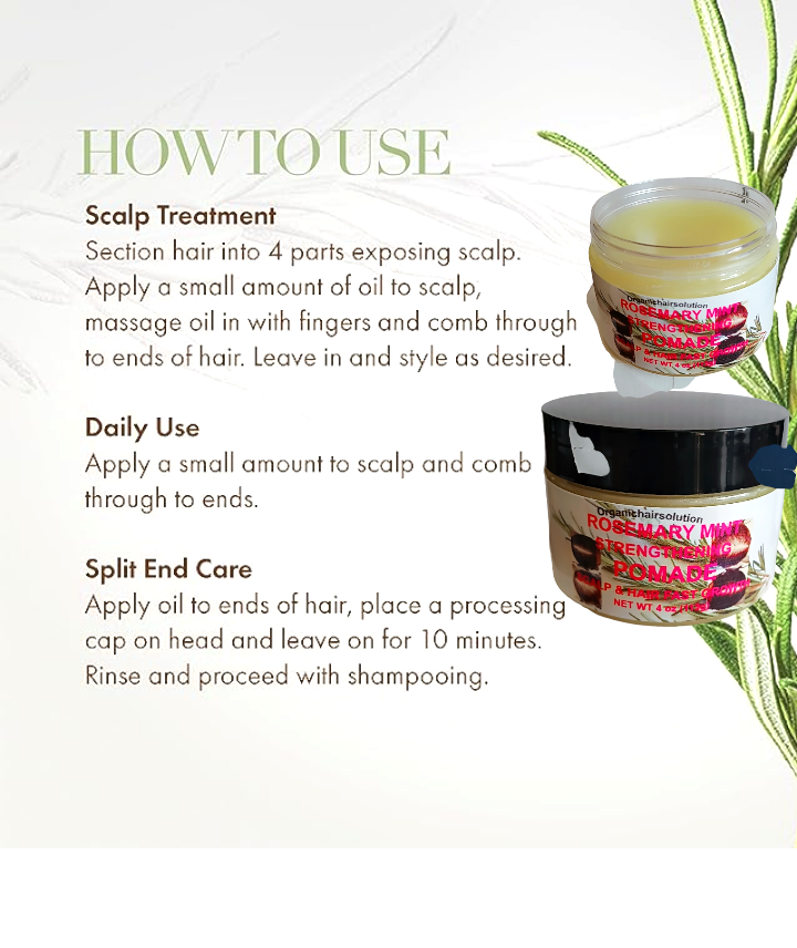 Wholesale-Organics Rosemary Mint Strengthening Hair Pomade, Grease-Scalp & Hair Treatment (24 pack) Organic Hair Solution, LLC