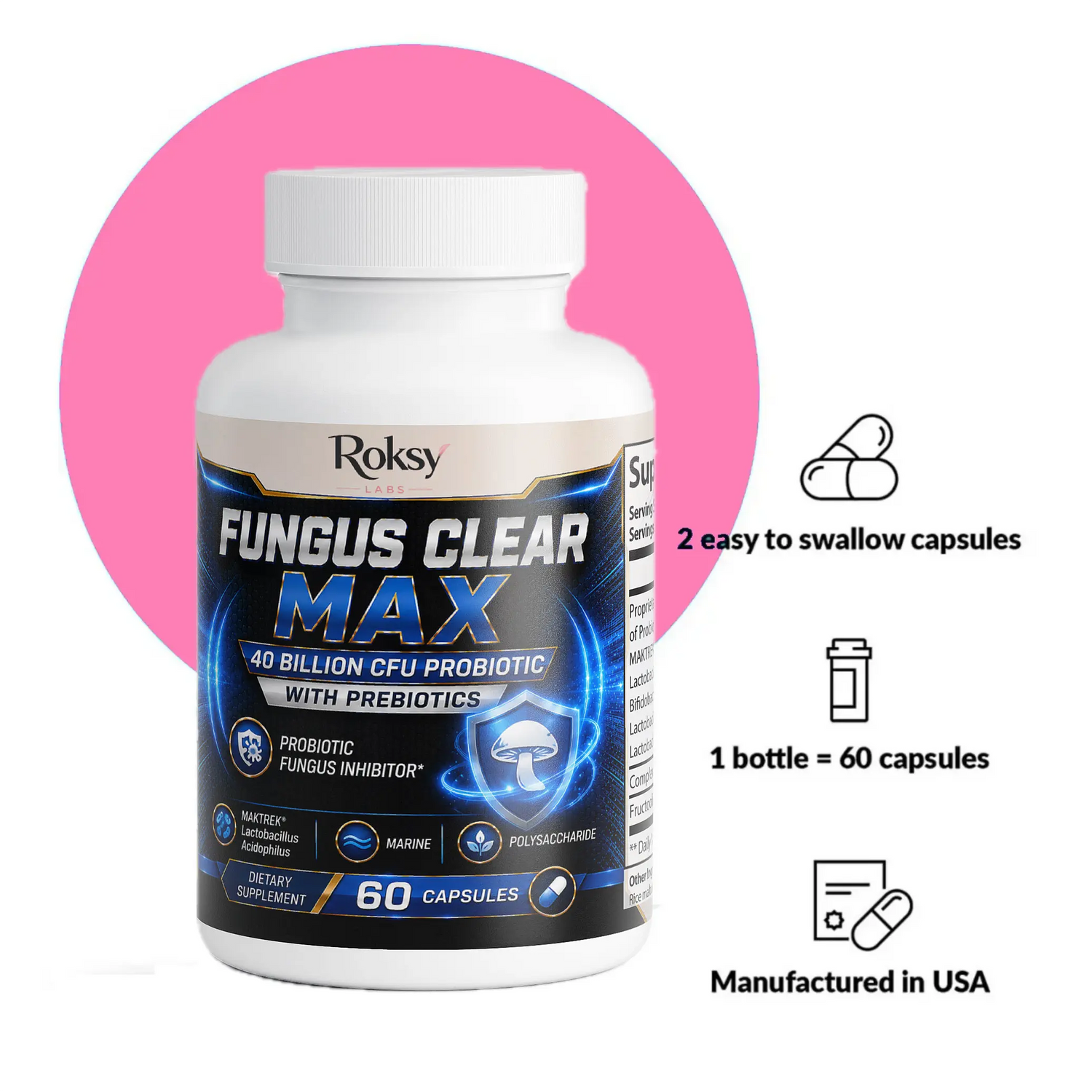 Fungus Clear Max 40 Billion CFU Probiotic Pills 2 PACK Roksy