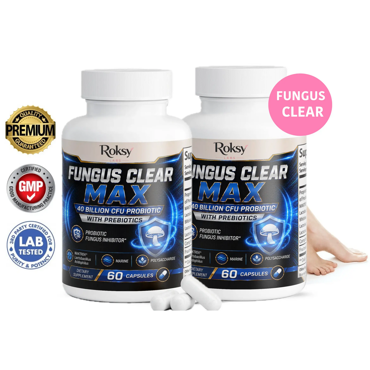Fungus Clear Max 40 Billion CFU Probiotic Pills 2 PACK Roksy