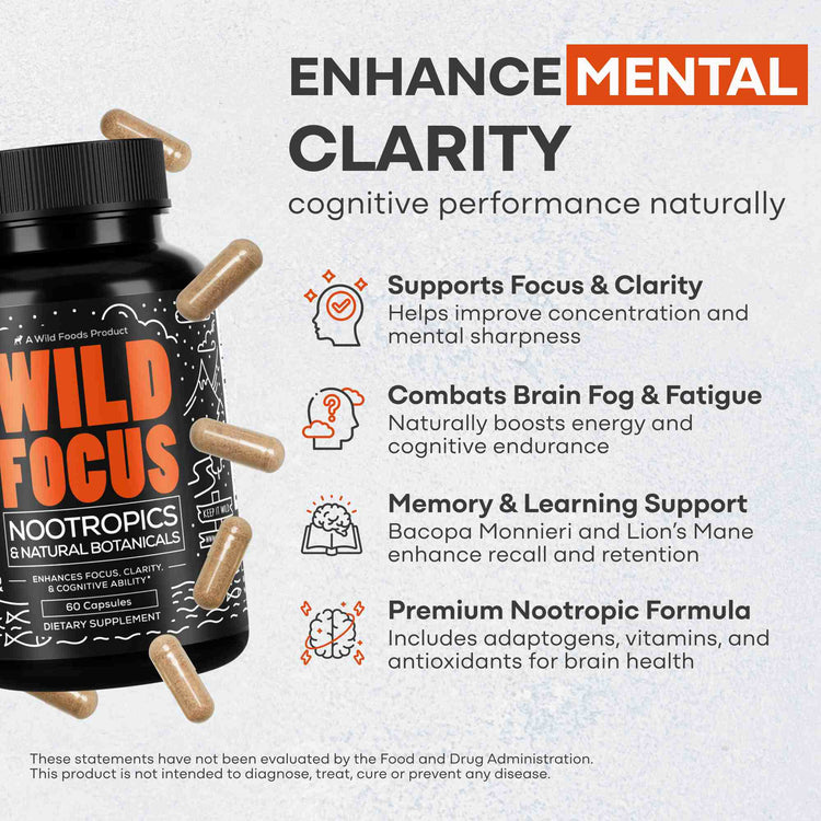 Focus Nootropic Blend, 30 servings – Cognitive Support for Memory & Focus Wild Foods