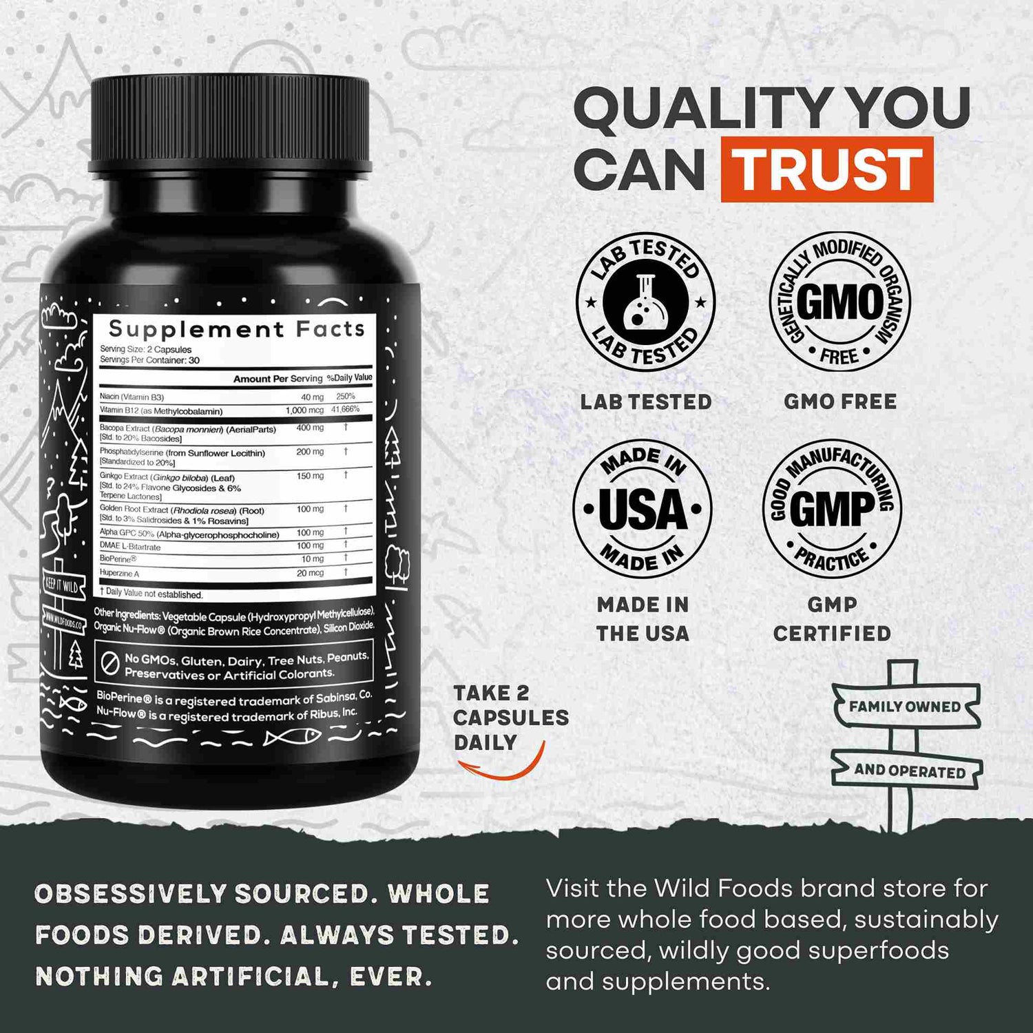 Focus Nootropic Blend, 30 servings – Cognitive Support for Memory & Focus Wild Foods