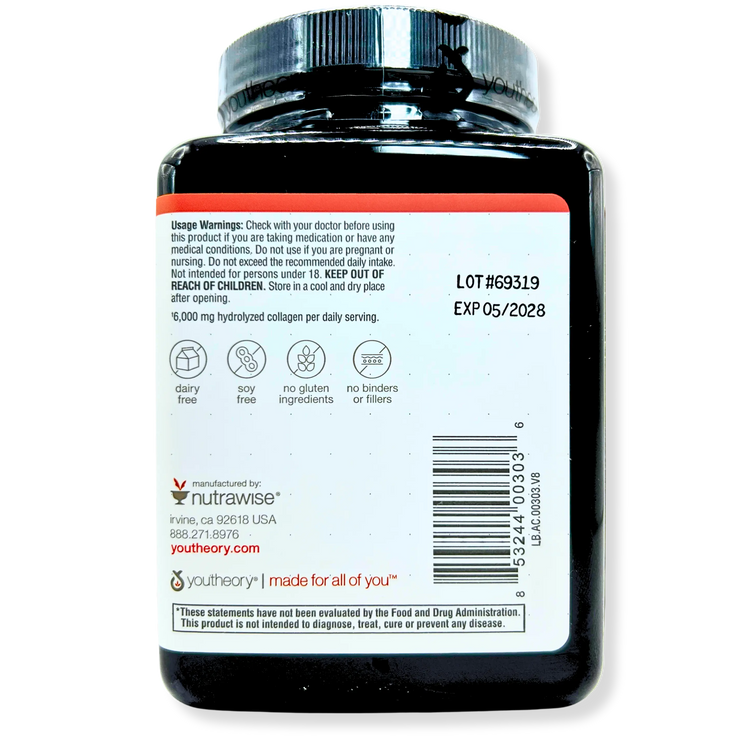 Youtheory Collagen 6000mg with Vitamin C – Hair, Skin & Nail Support – 290 Tabs Loopwell Market